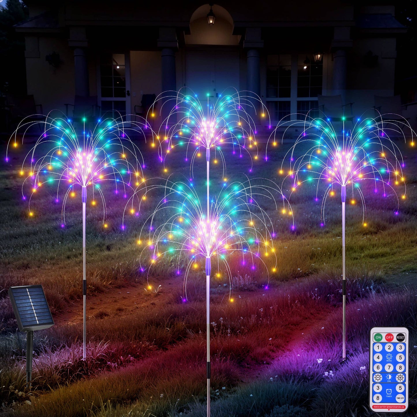 4-Pack Solar Garden Firework Lights: 120 LED, 8 Modes