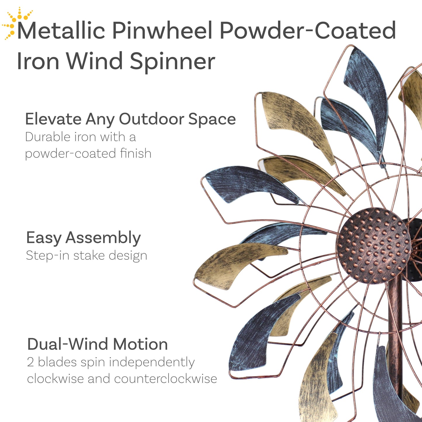 Metallic Pinwheel Powder-Coated Iron Wind Spinner - 84.5" H