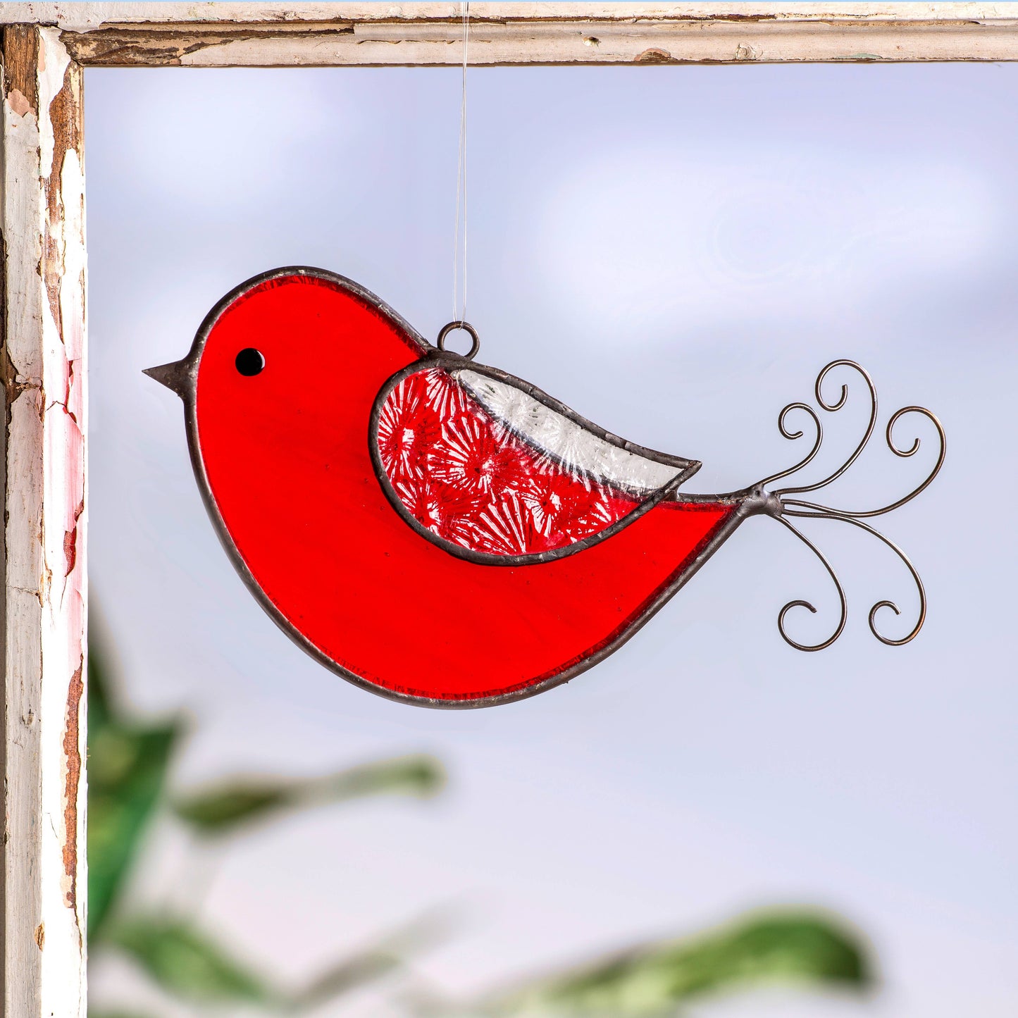 Red & Blue Stained Glass Bird Ornaments | ORN 310: Blue