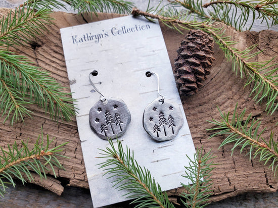 Stamped Pine Tree Earrings