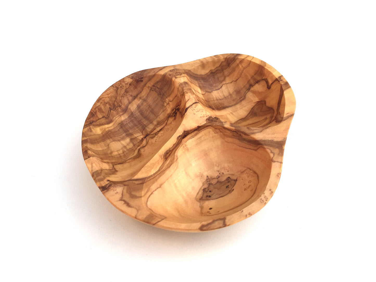 3 compartment olive wood serving bowl