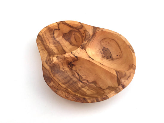 3 compartment olive wood serving bowl