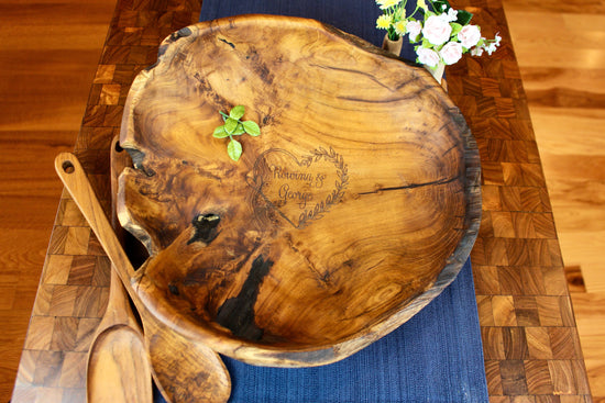 Large Live Edge Salvaged Teak Bowl - Hand Carved Wood Bowl