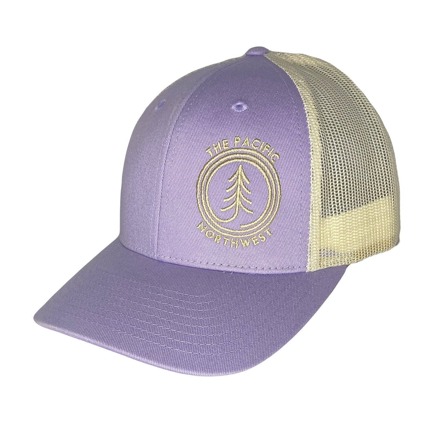 Circle Tree Curved Bill Trucker Hat: LIGHT GREY-BLACK