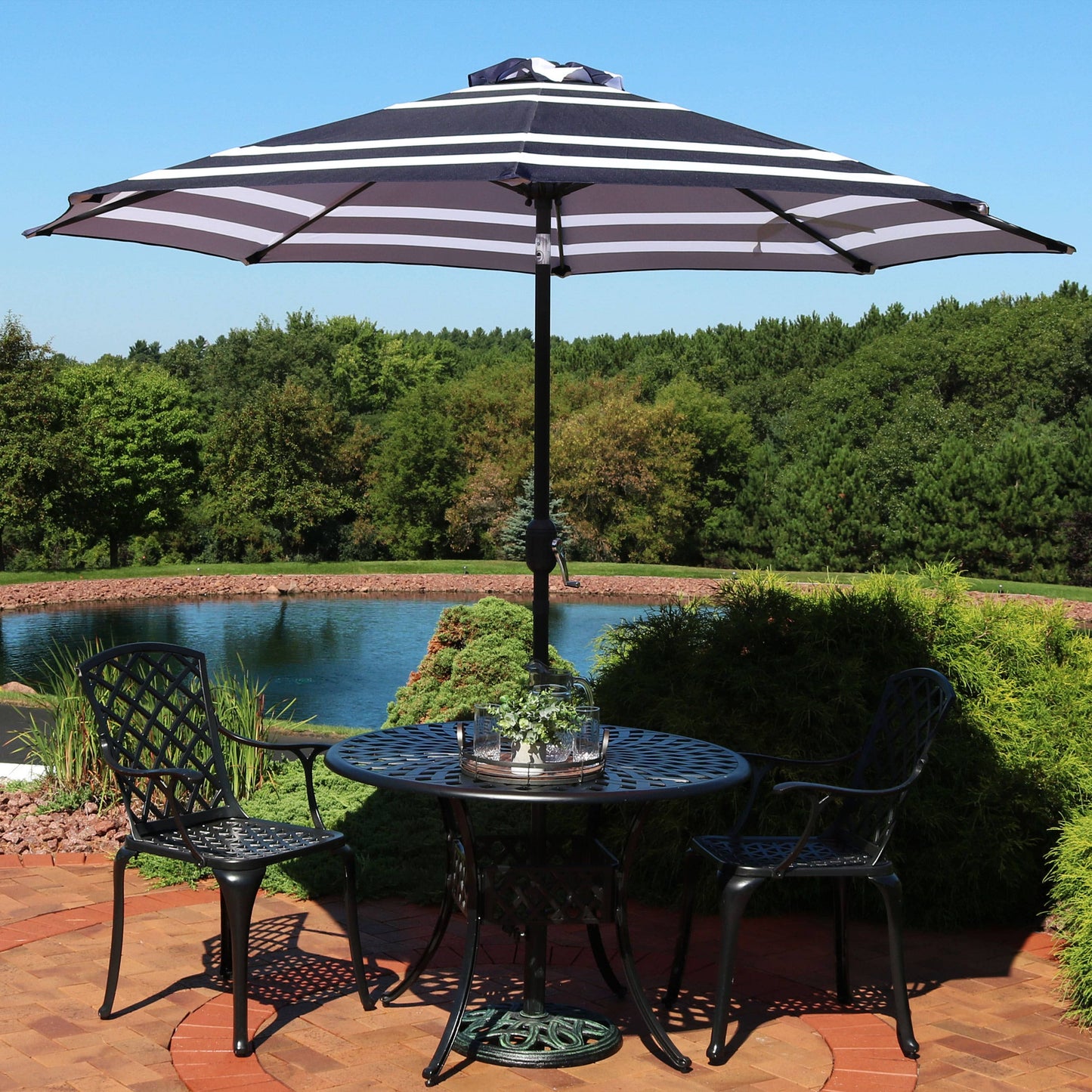 Patio Umbrella with Push Button Tilt- Navy Blue Stripe - 9’