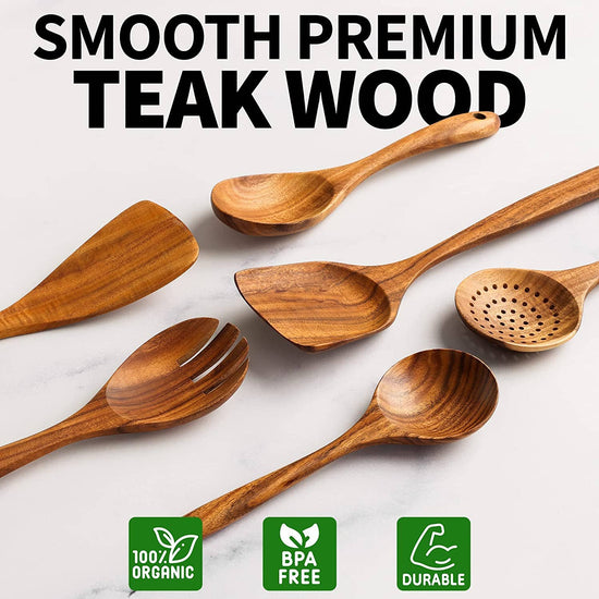 Load image into Gallery viewer, Teak Wooden Cooking Spoon Sets in Smooth Finish (6 Pieces)
