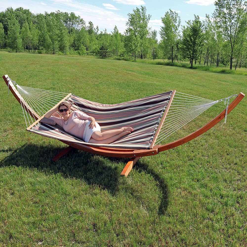 2-Person Quilted Hammock with Curved 13' Stand - Sandy Beach