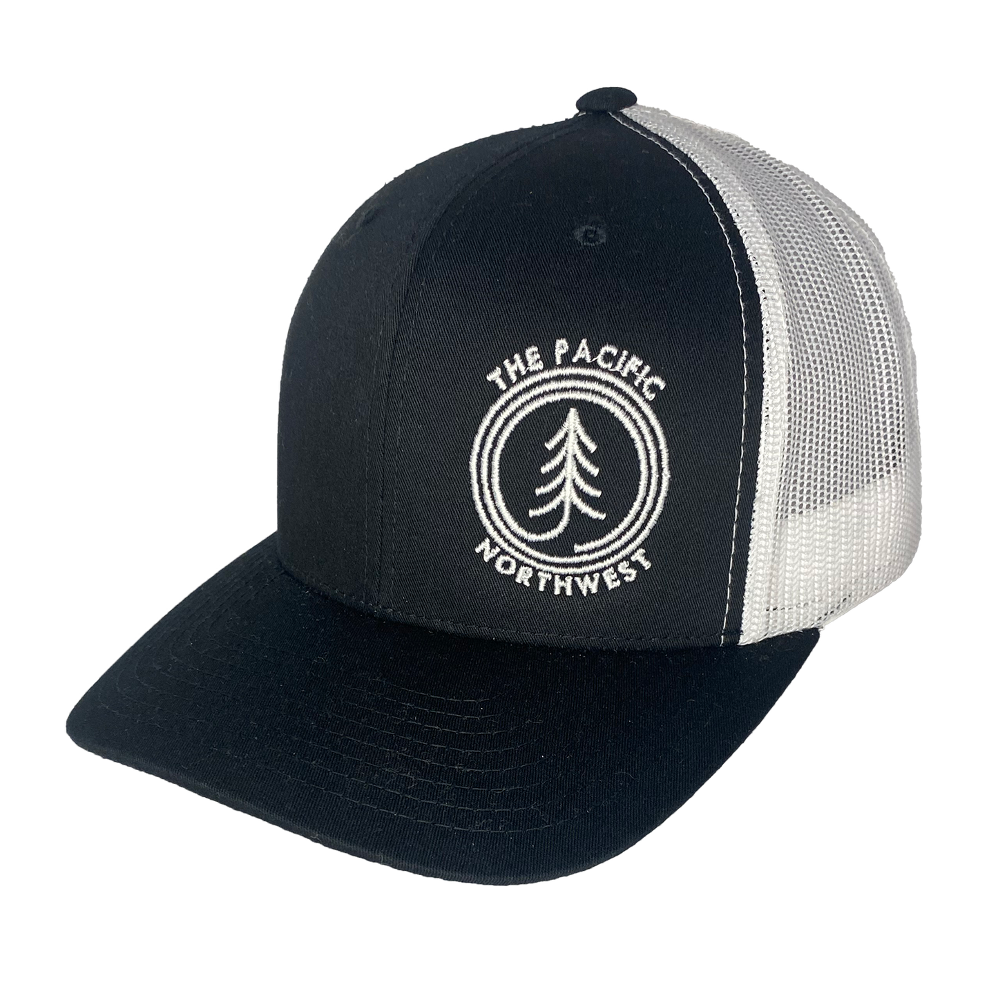 Circle Tree Curved Bill Trucker Hat: LIGHT GREY-BLACK