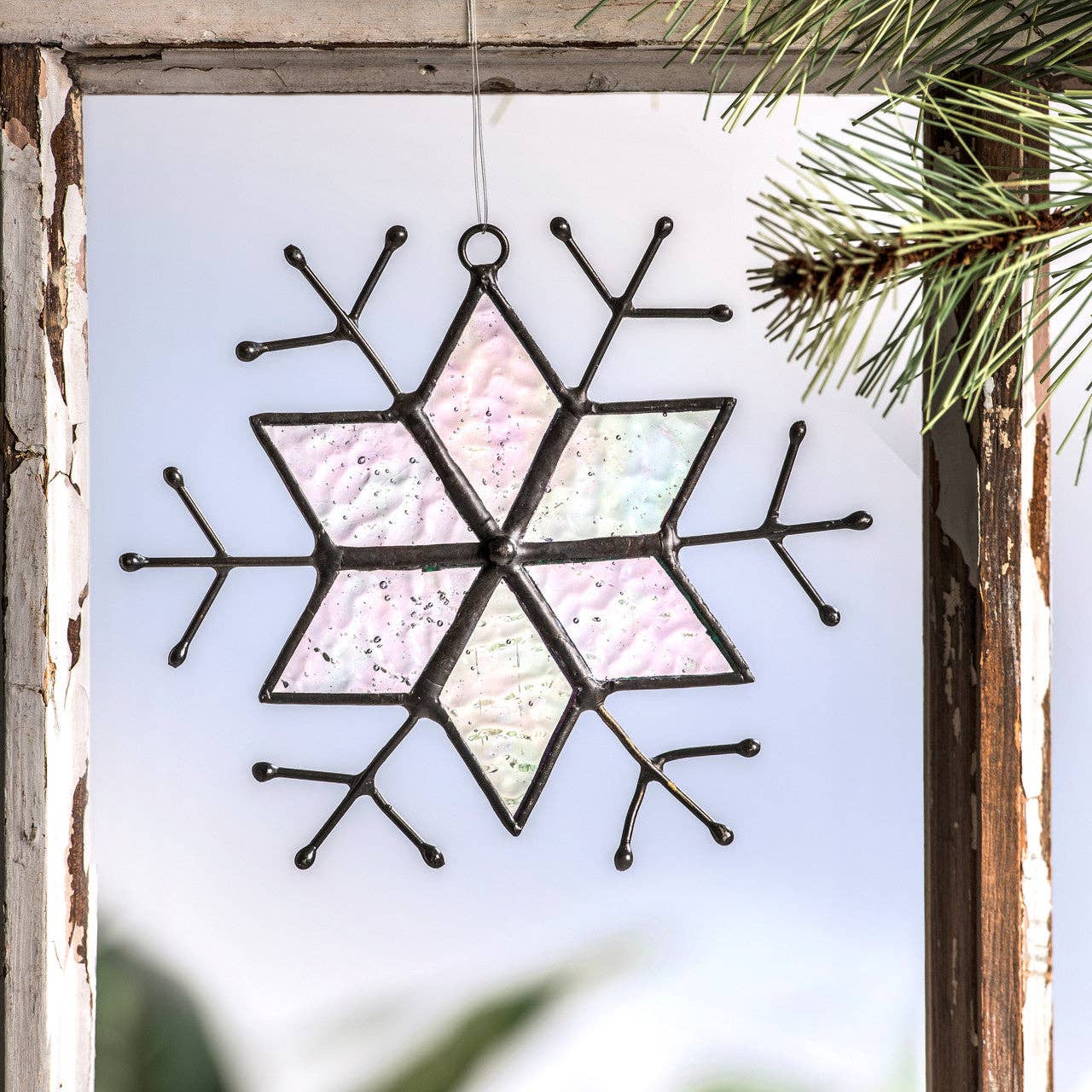 Iridescent Glass Snowflake Suncatcher Ornament | ORN 189-B