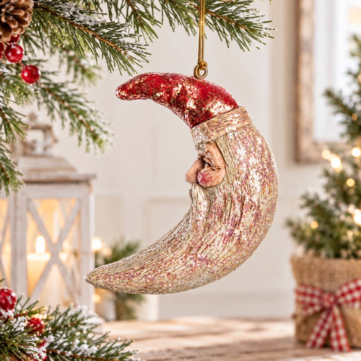 Crescent Moon Santa Ornament - Holiday - BAC 078