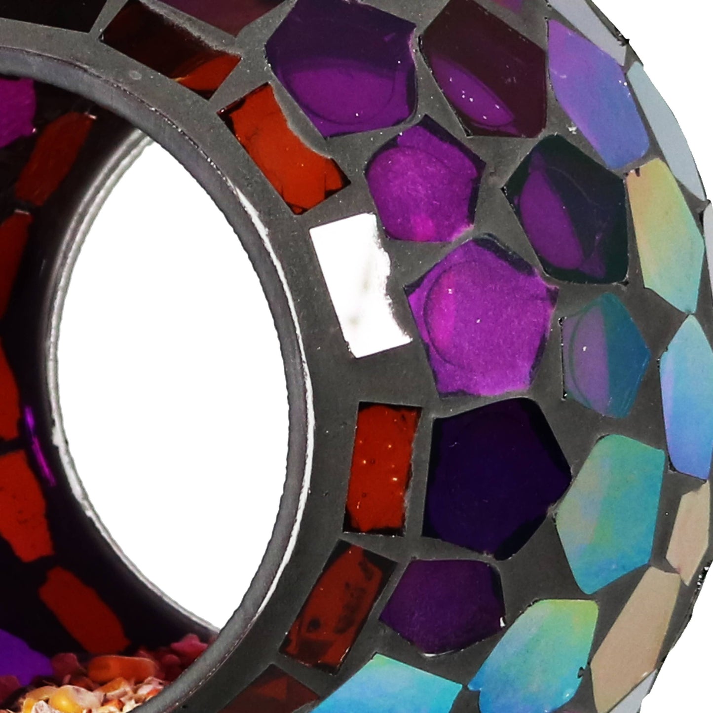 Round Mosaic Fly-Through Hanging Bird Feeder - 6 in - Purple