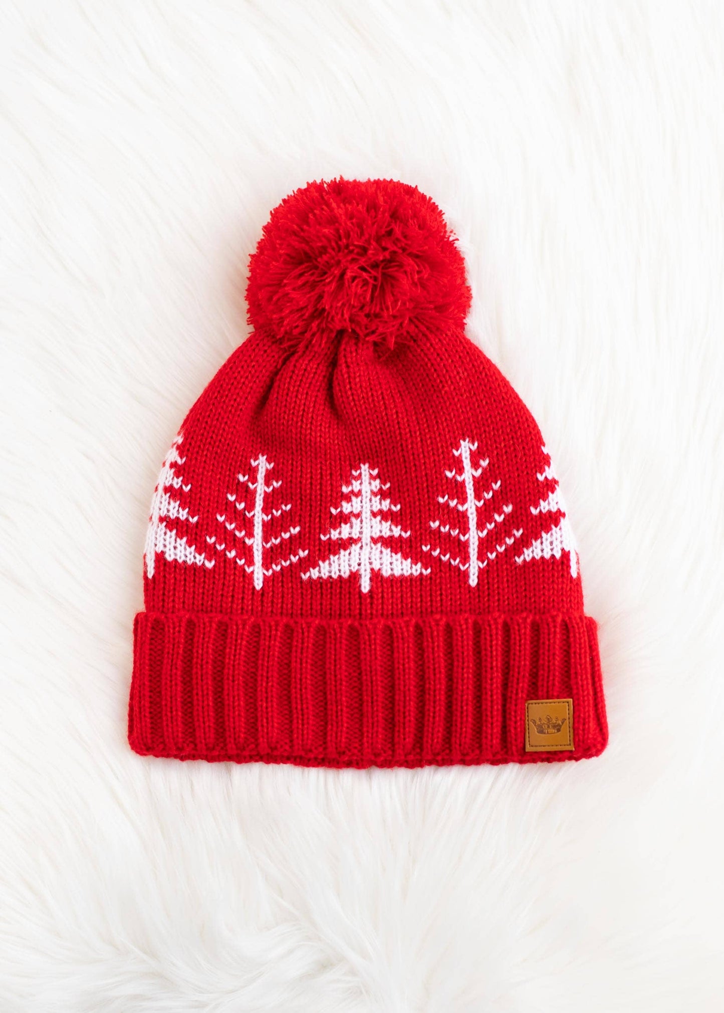 Load image into Gallery viewer, Red w/ White Trees Pom Hat
