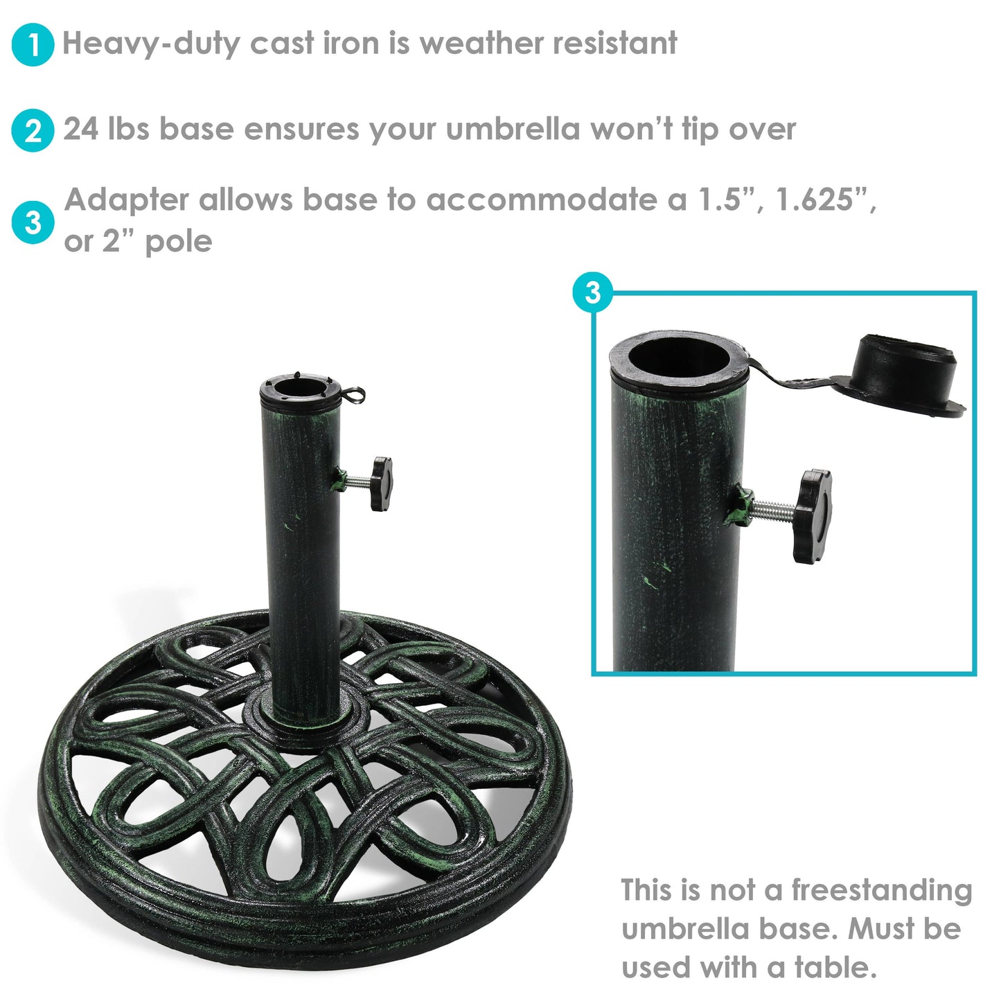 17 in Lattice Cast Iron Round Patio Umbrella Base - Black
