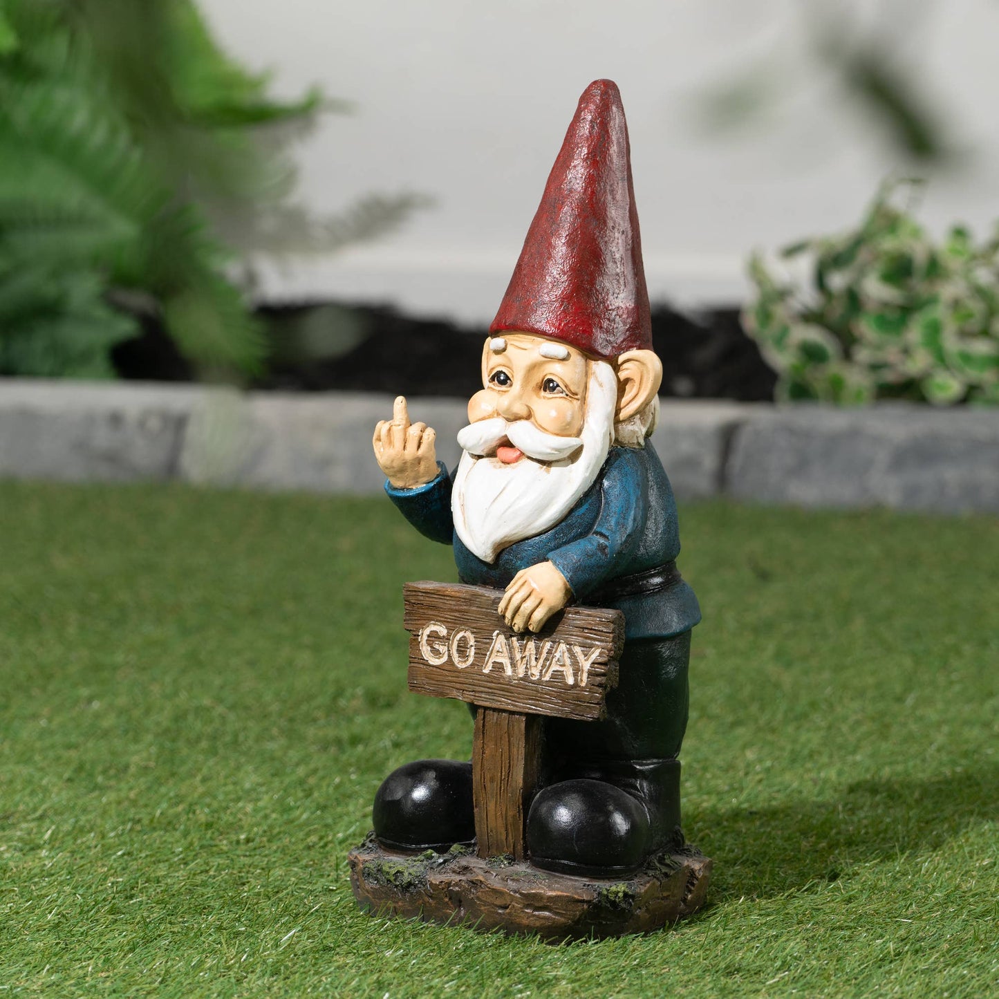 Gnome Holding A Go Away Sign