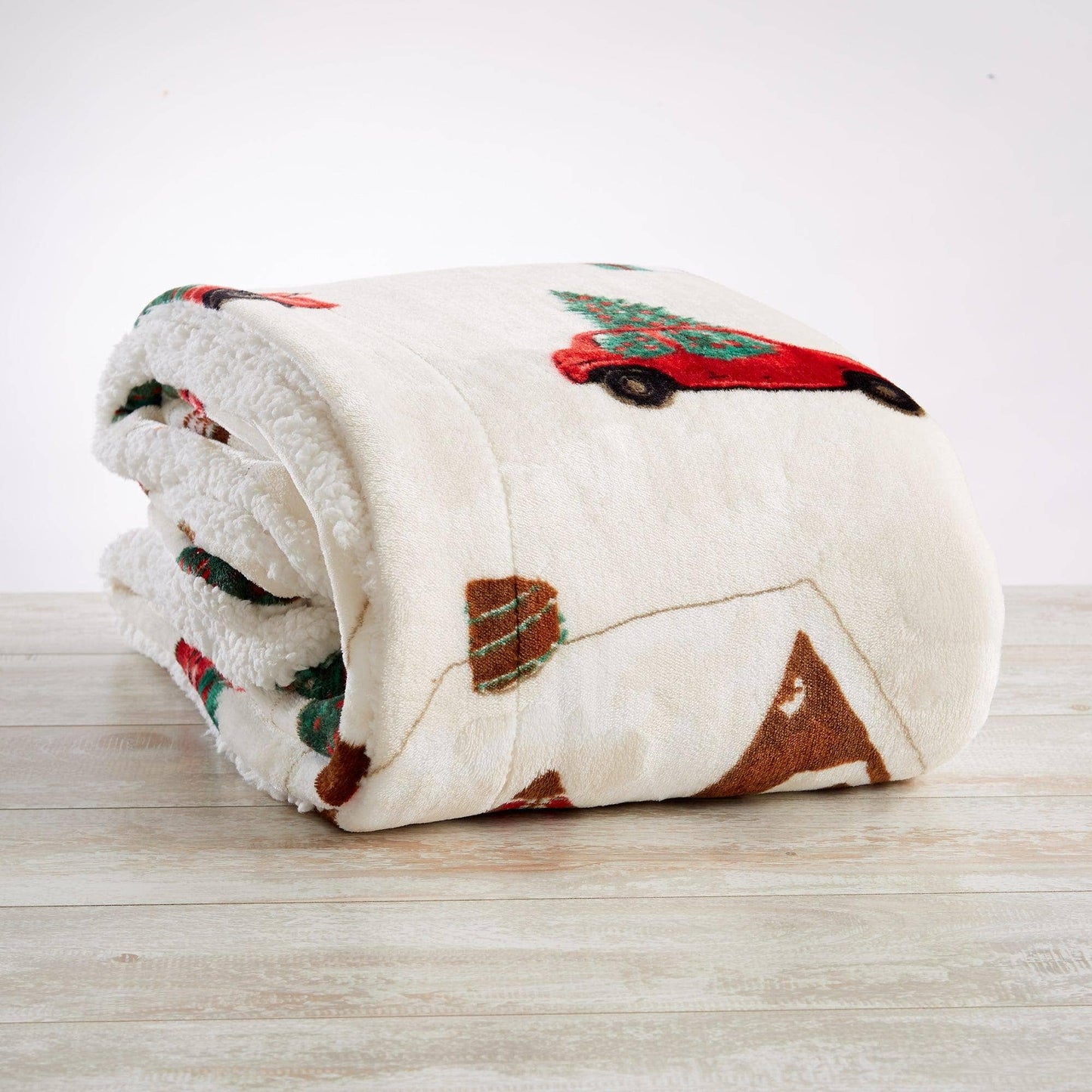 Holiday Sherpa Throw - Esmay Collection: 50" x 60" Throw / Painted Trucks