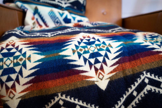 Andean Alpaca Wool Blanket - Rio - Blue/Orange/Red