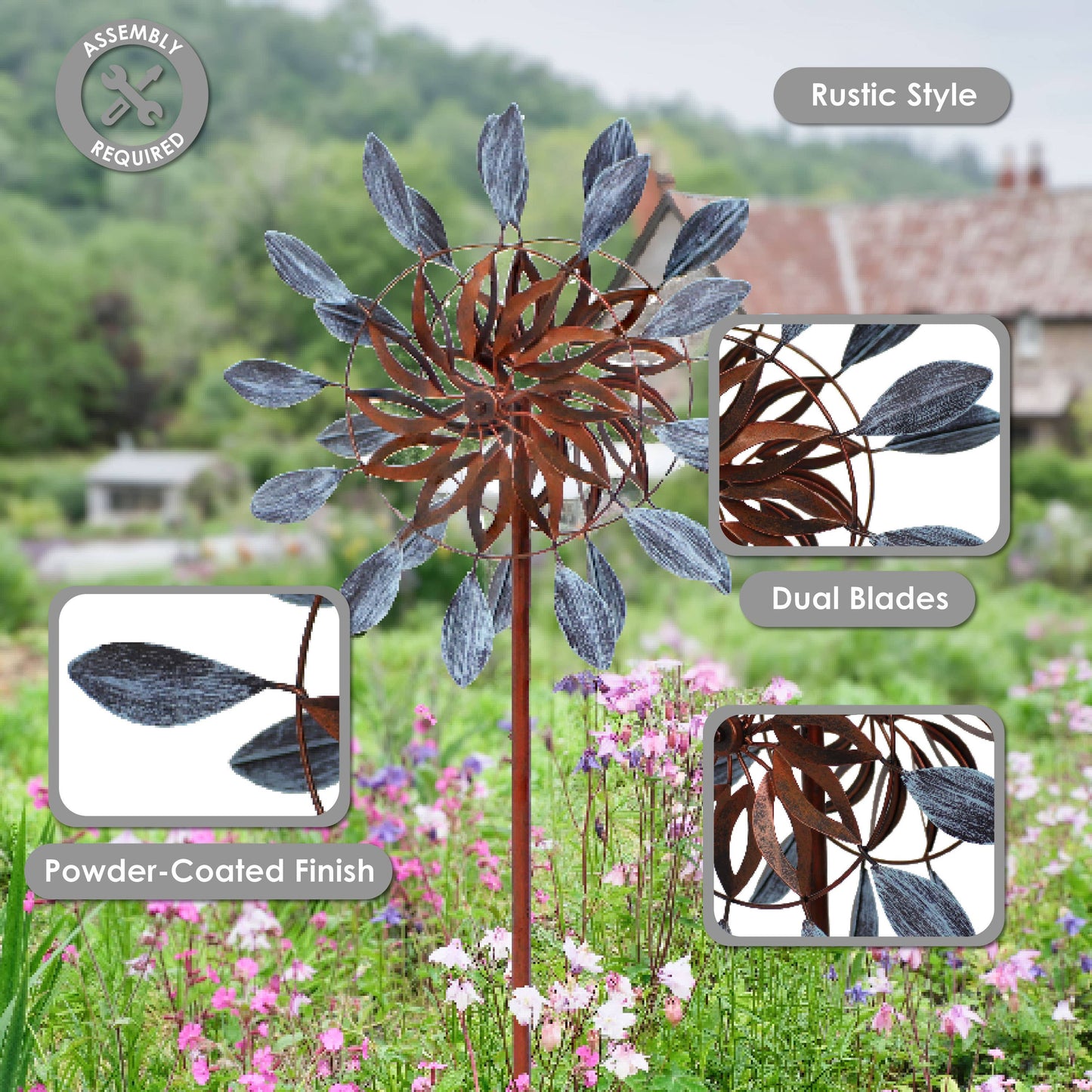 Whirling Petals Powder-Coated Iron Wind Spinner - 48" H