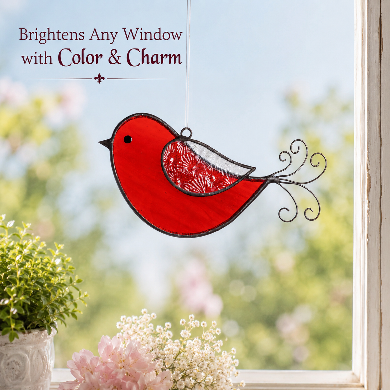 Red & Blue Stained Glass Bird Ornaments | ORN 310: Blue