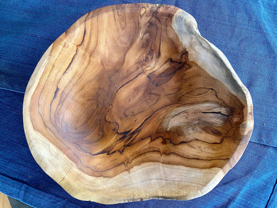 Large Live Edge Salvaged Teak Bowl - Hand Carved Wood Bowl