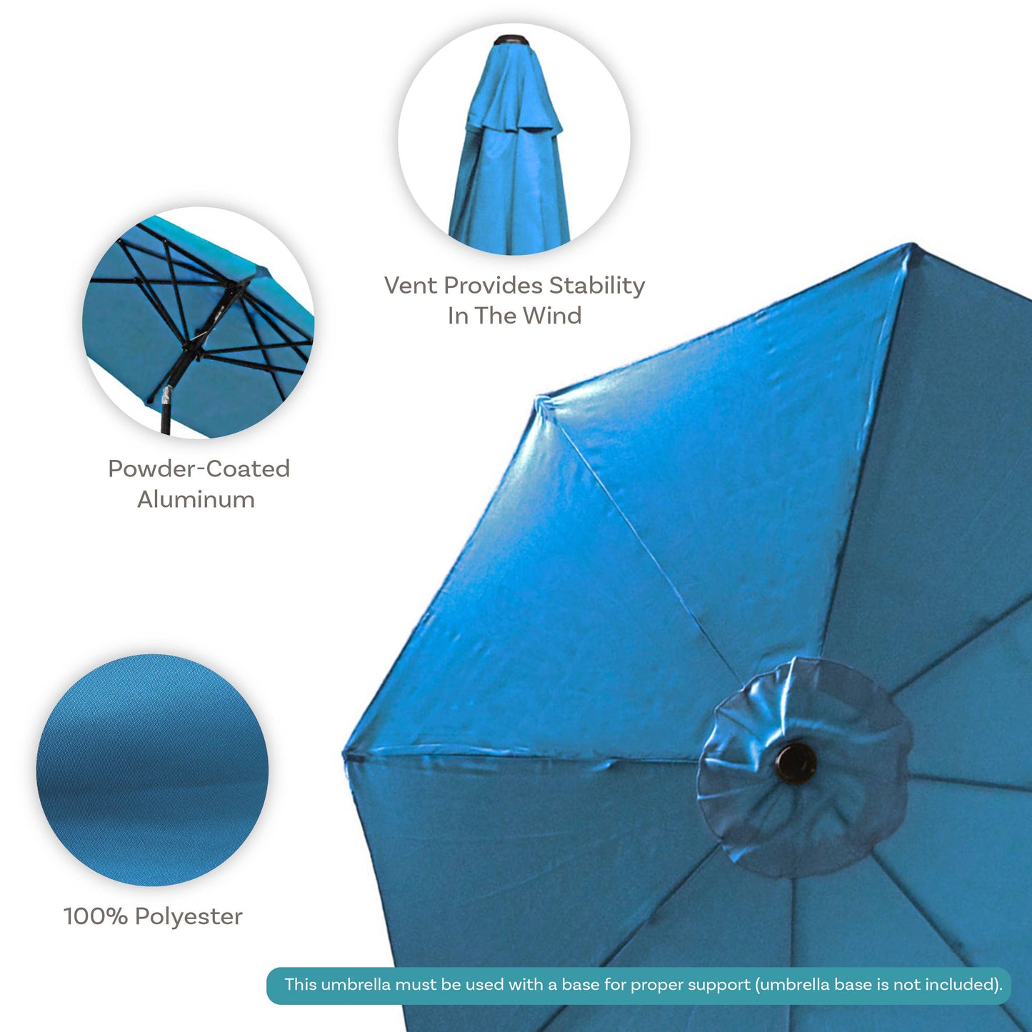 9 ft Aluminum Patio Umbrella with Tilt and Crank - Turquoise