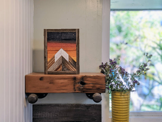 6x8 Sunset Mountain Rustic mountain wood art