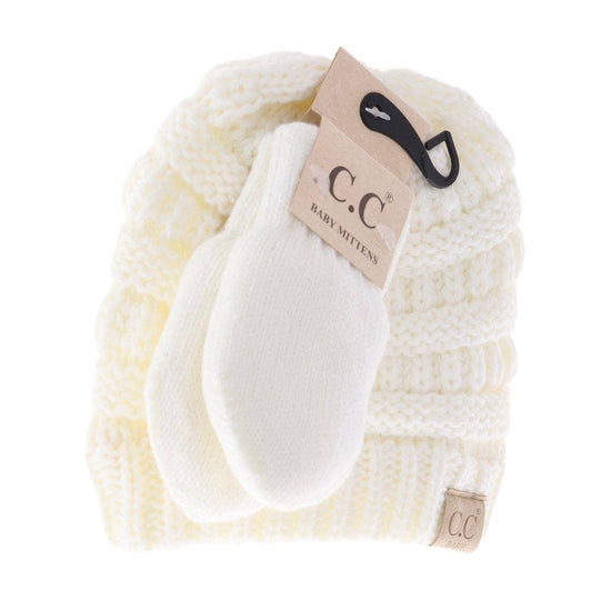 Load image into Gallery viewer, Baby Solid C.C Beanie with Mitten SET BABYSET1: Lt. Grey
