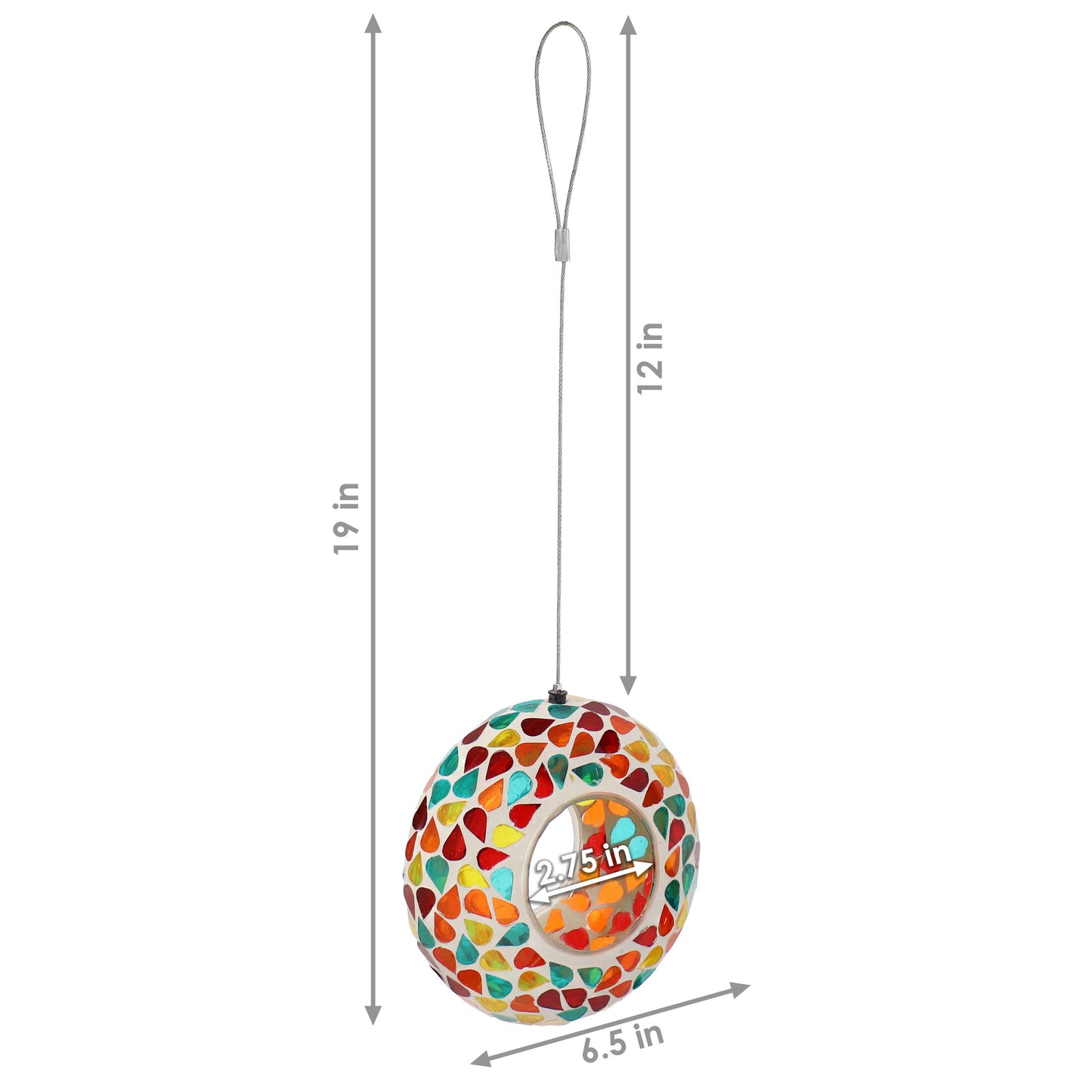 Glass Confetti Mosaic Fly-Through Hanging Bird Feeder - 6 in