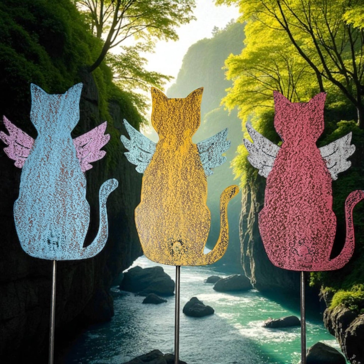 Cat Plant stake Pet memorial garden lawn stake cat Wings