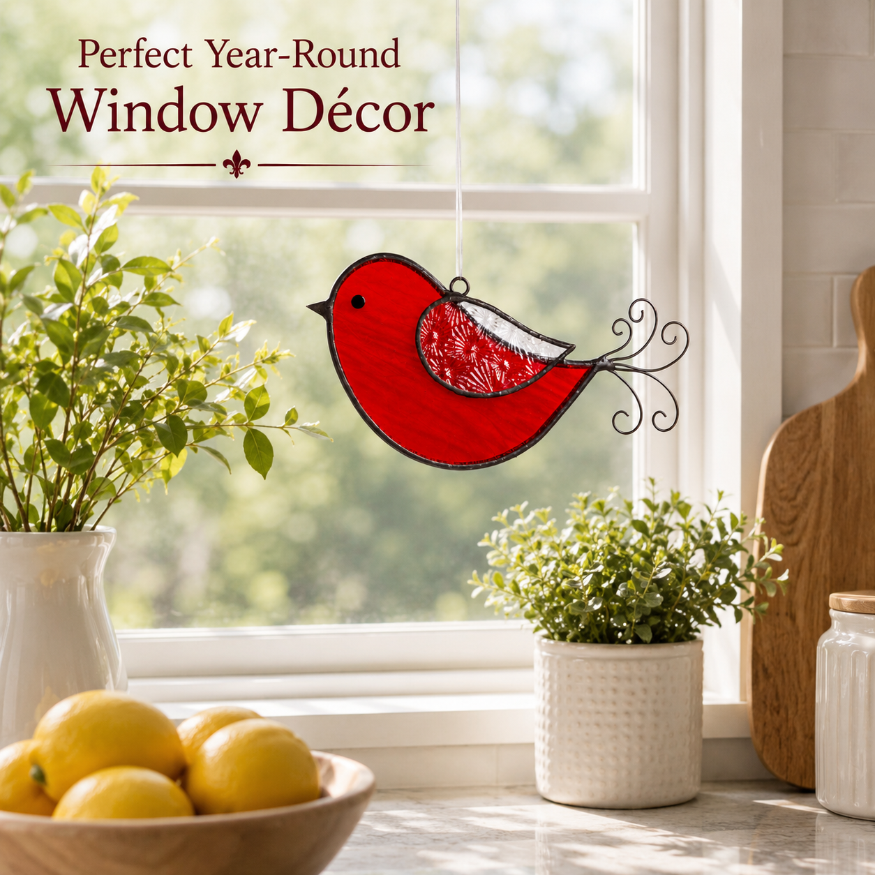 Red & Blue Stained Glass Bird Ornaments | ORN 310: Blue