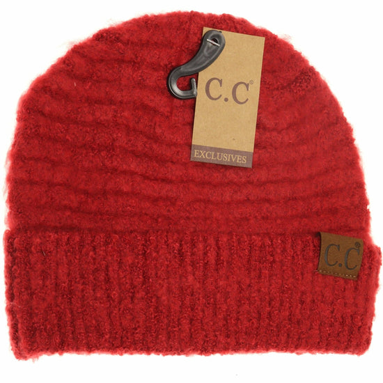 Solid Boucle Knit Cuff CC Beanie HAT7006: Chili Pepper