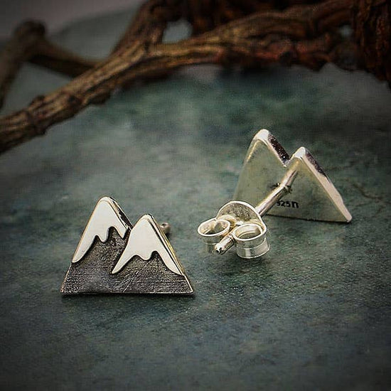 Snow Cap Mountain Post Earrings 7x11mm: Recycled Sterling Silver