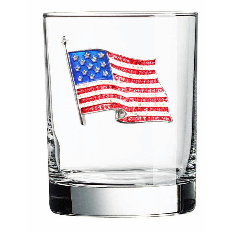 Load image into Gallery viewer, American Flag Jeweled Double Old Fashioned Glass
