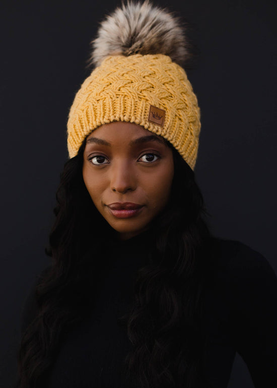 Load image into Gallery viewer, Mustard Knit Pom Hat
