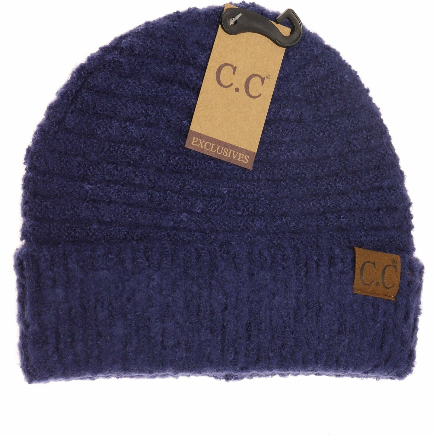 Load image into Gallery viewer, Solid Boucle Knit Cuff CC Beanie HAT7006: Evening Blue
