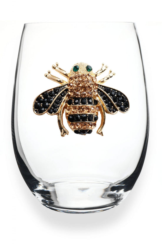 Load image into Gallery viewer, Queen Bee Jeweled Stemless Wine Glass
