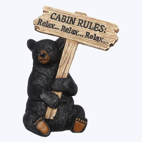 Resin Bear with Cabin Rules Sign