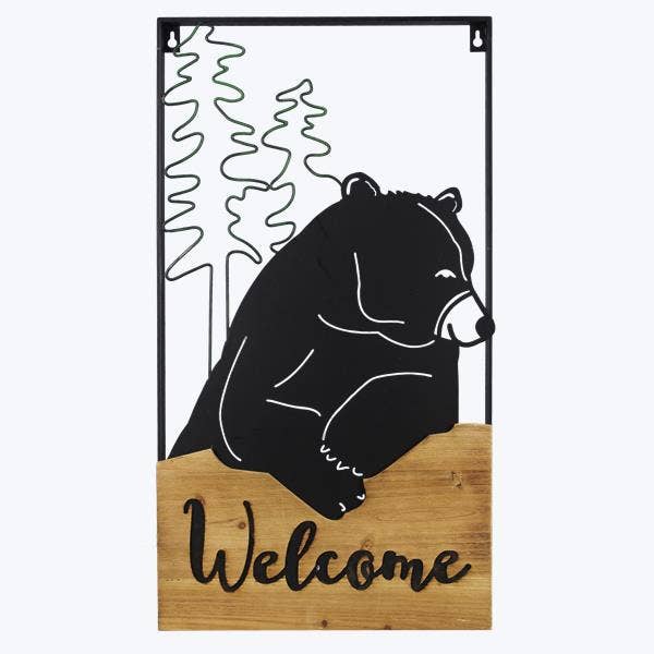 Load image into Gallery viewer, Wood/Metal Bear Wall Welcome Sign
