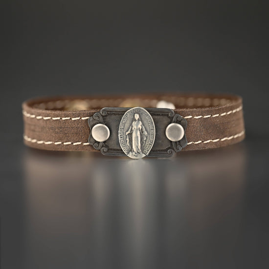 Stacker Cuff w/ Vintage Mary  (Cowboy Brown Leather)
