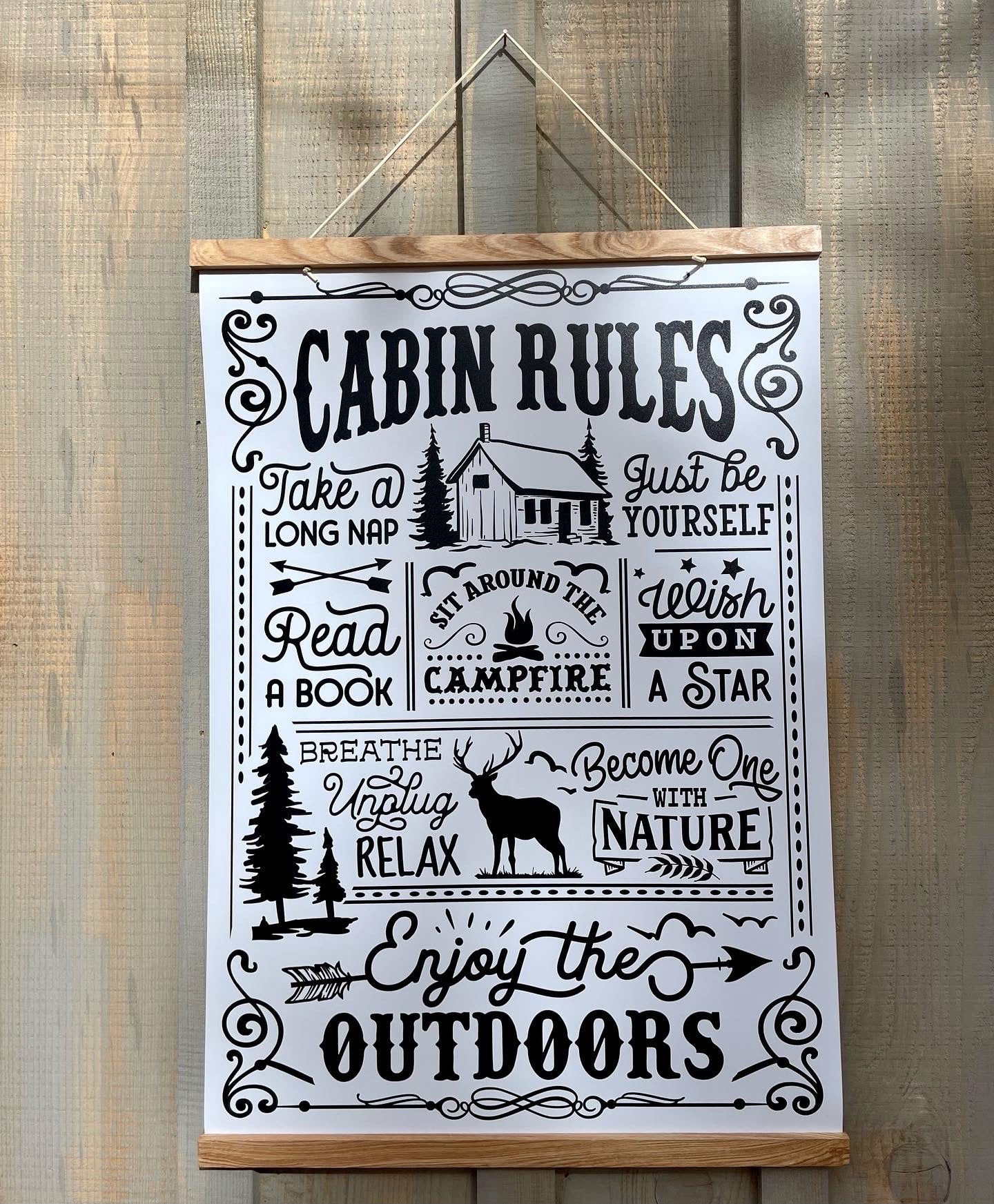 Load image into Gallery viewer, Cabin Rules wood framed print
