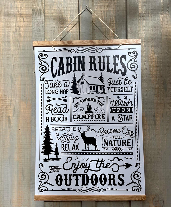 Cabin Rules wood framed print