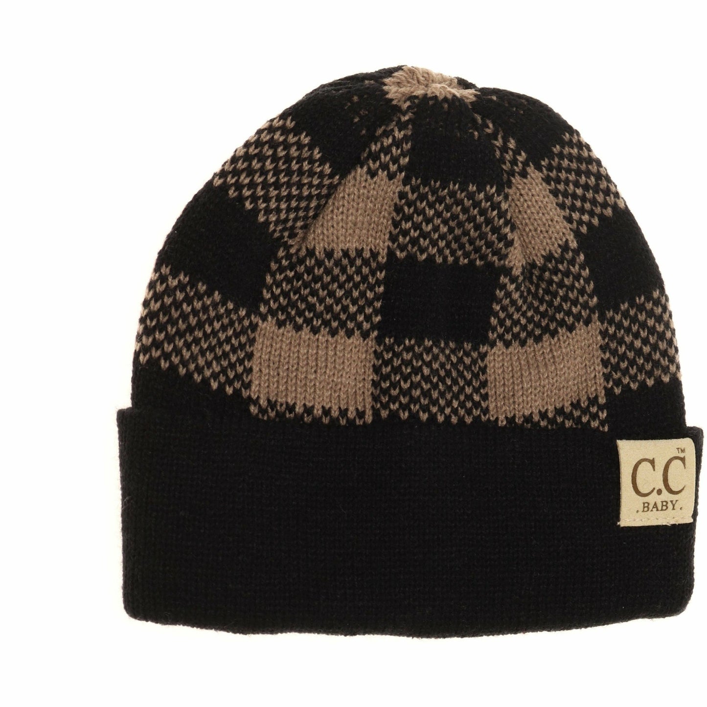 Load image into Gallery viewer, Baby Buffalo Plaid Cuff Beanie  Black/Taupe
