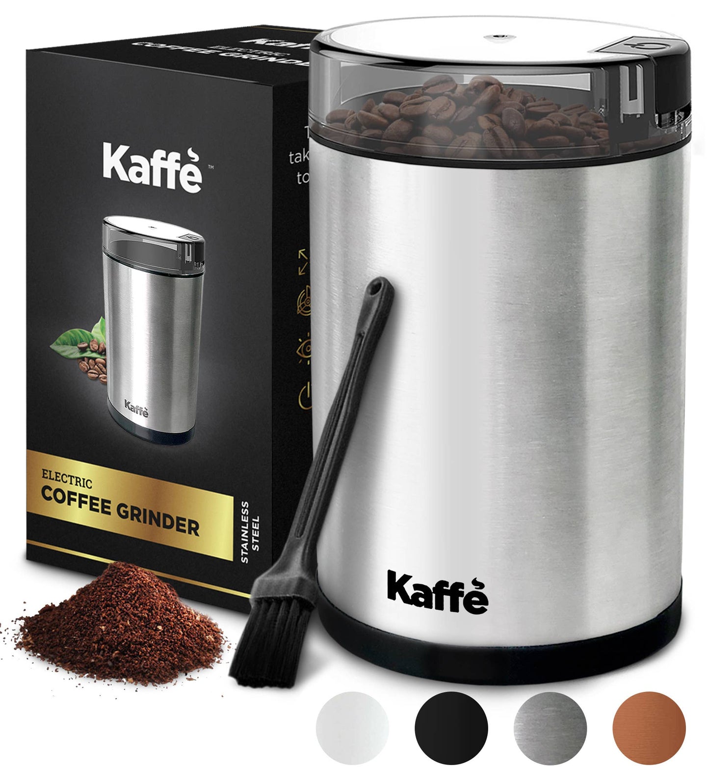 Load image into Gallery viewer, Electric Coffee Grinder w/ Cleaning Brush - 3.5oz: Stainless Steel
