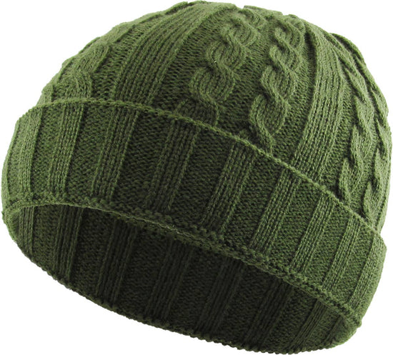Cuffed Cable Knit Beanie: OLV