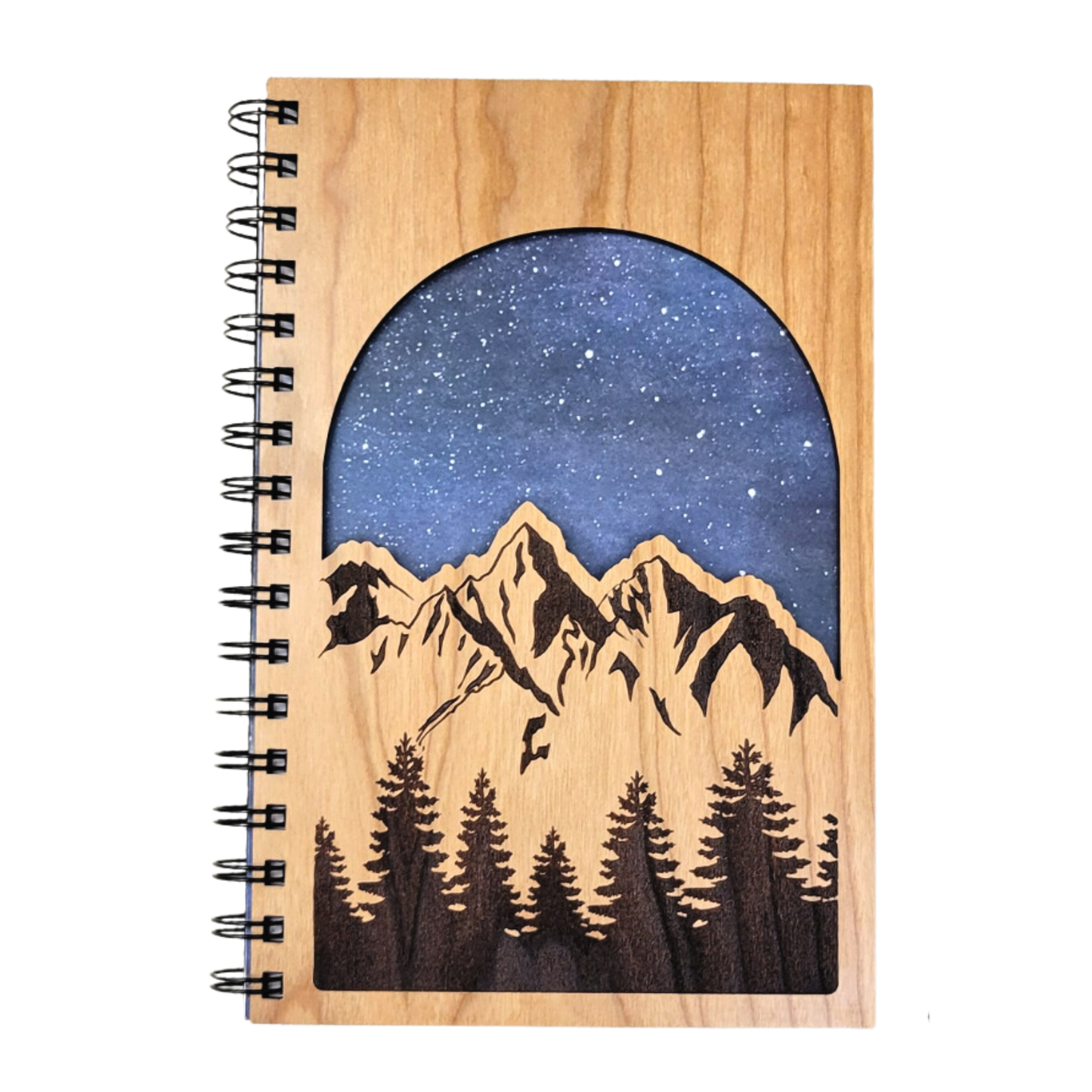 Starry mountains wood journal - stationery, journals: Blank