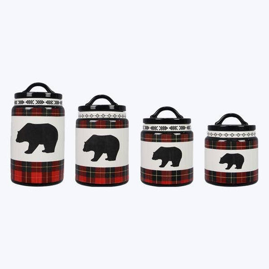 Ceramic Cabin Plaid Bear Canister Set of 4