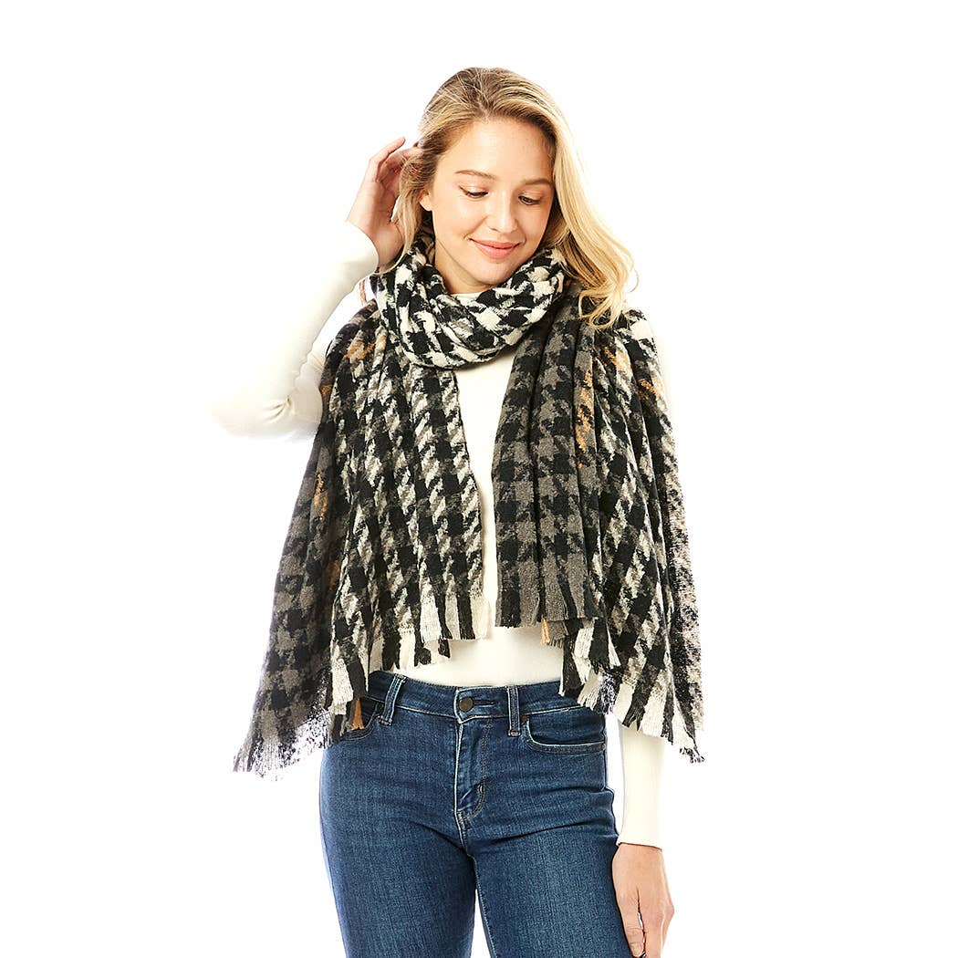 Women's Hounds Tooth Patterned Scarf Shawl