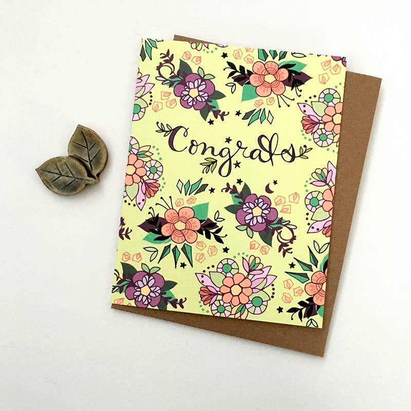 Congrats Card Tea Flowers - Congratulations Card